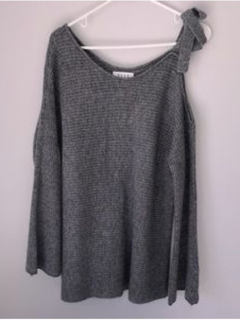 NWOT- Elle Gray One-Shoulder Knit Sweater with Tie Detail